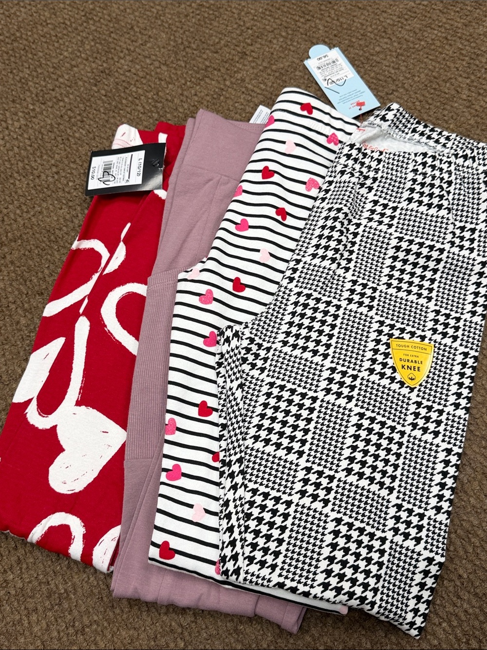 Kids Heart & Houndstooth Leggings Pack - Pink, Red, Black & White